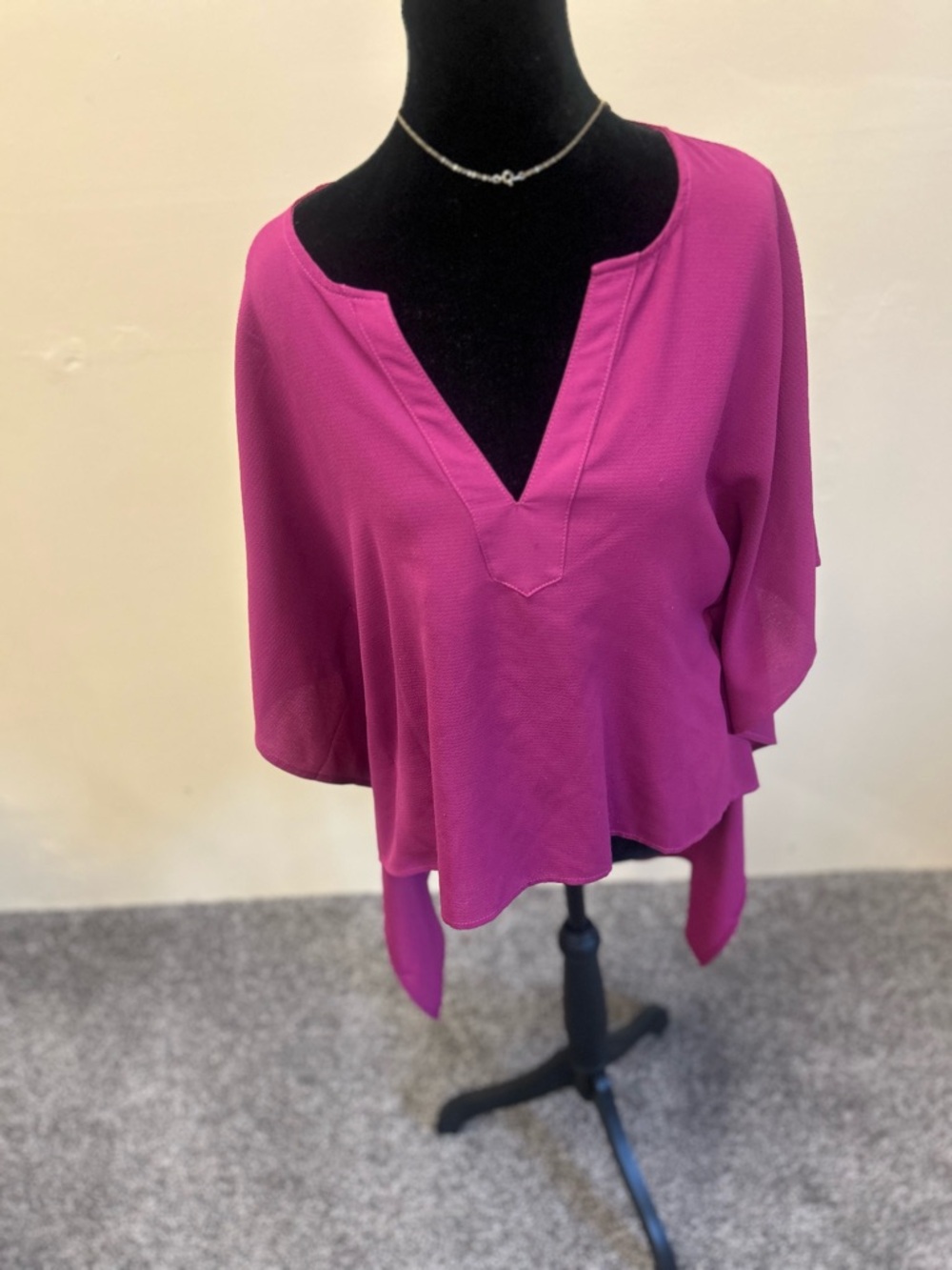 V-Neck Flutter Sleeve Blouse in Fuchsia